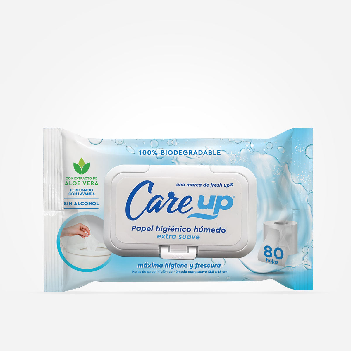 Papel higiénico húmedo extra suave 80 hojas Care up